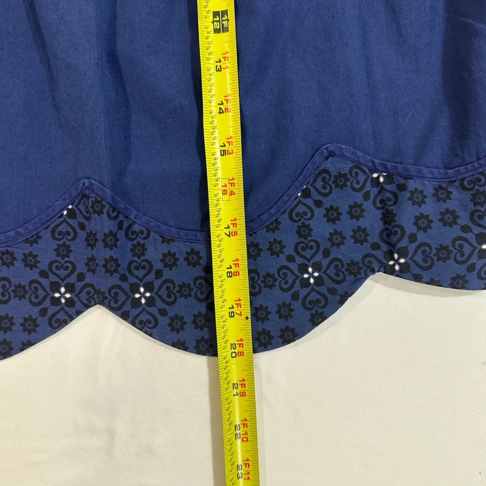 Vintage Navy Blue Scalloped Half Apron Heart Print Pocket Cotton One Size